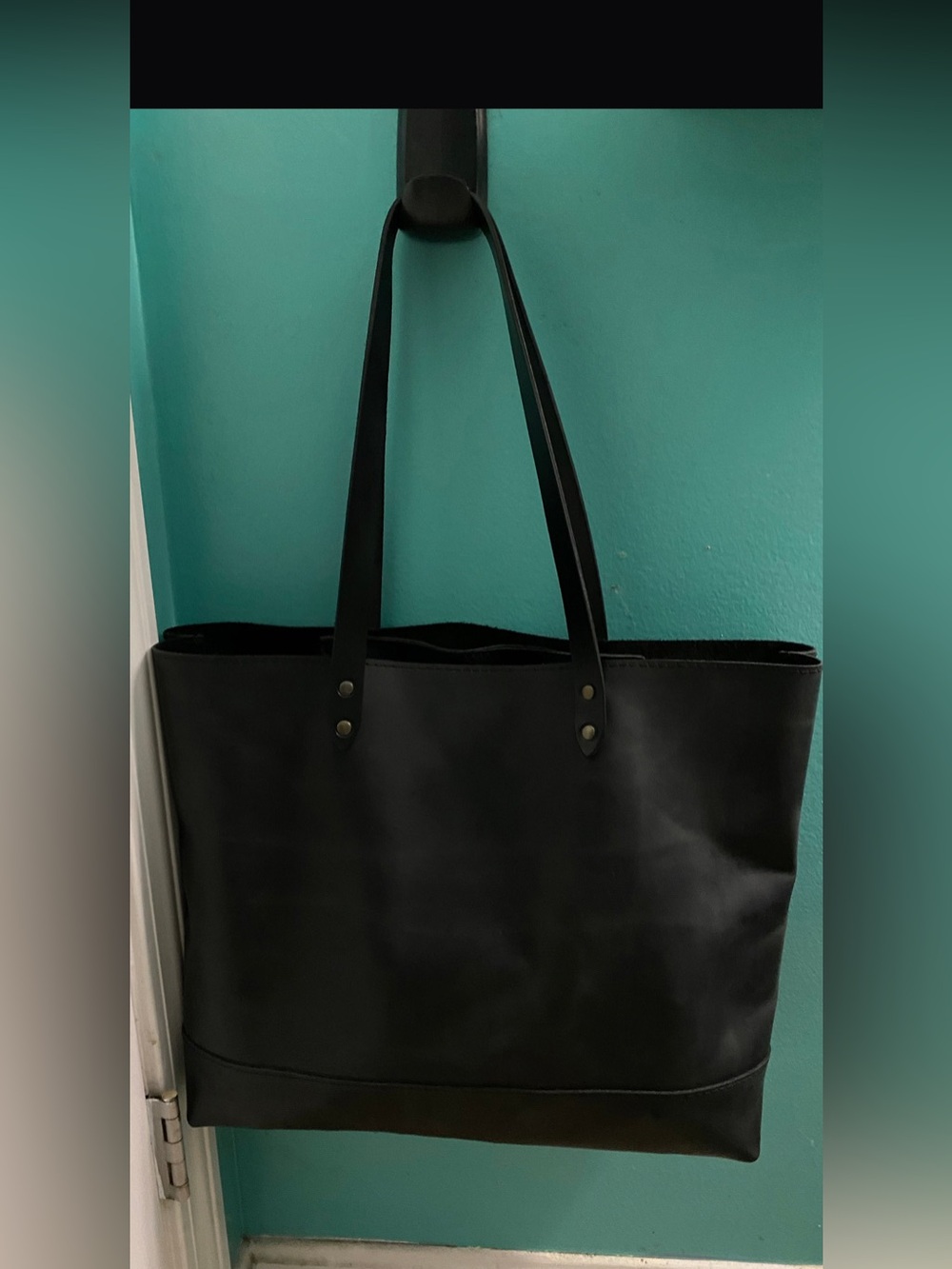 Handmade Black Leather Tote Crossbody Bag | Great Condition | Etsy - Picture 6 of 9